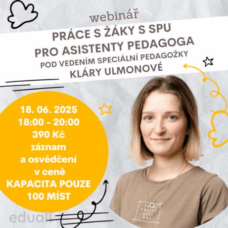 Asistent pedagoga pomáhá žákovi se specifickými poruchami učení ve třídě – ilustrace podpory při výuce.